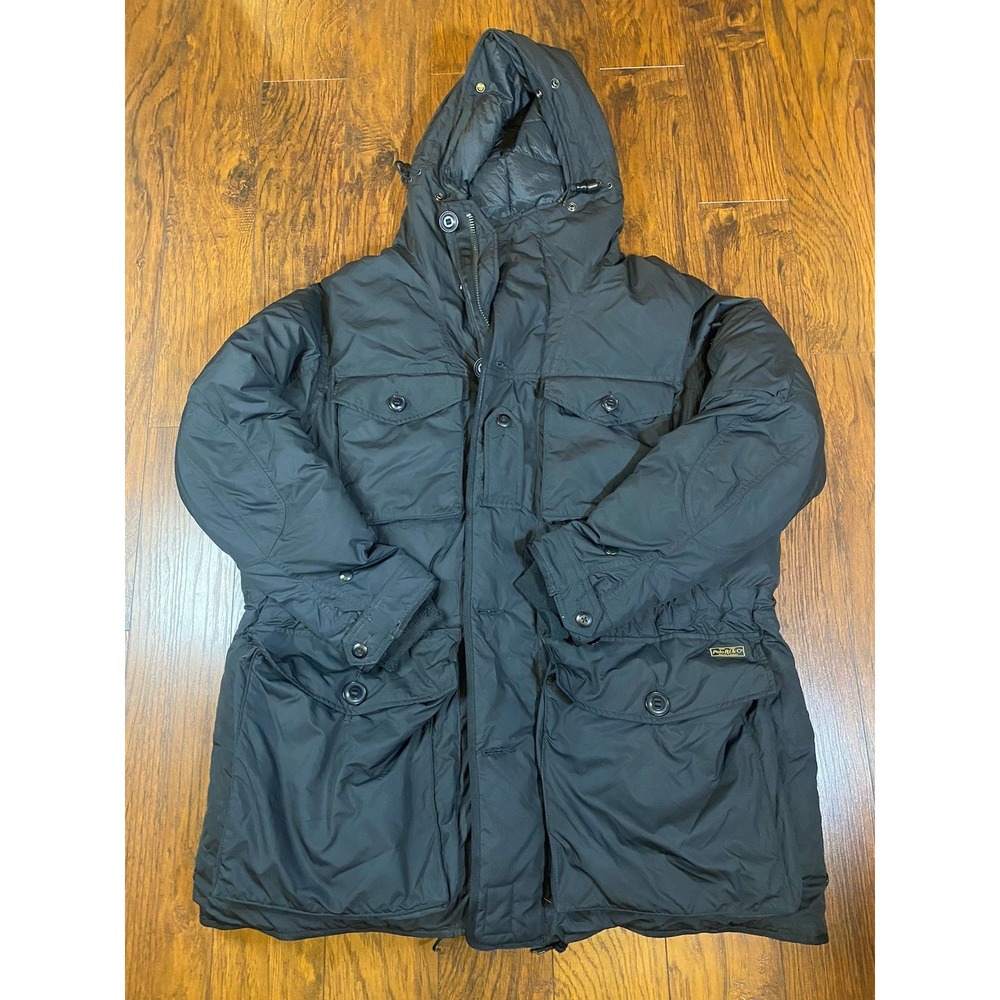 Polo Ralph‎ Lauren Men's Black Down Parka Hooded Military Style Jacket Mens